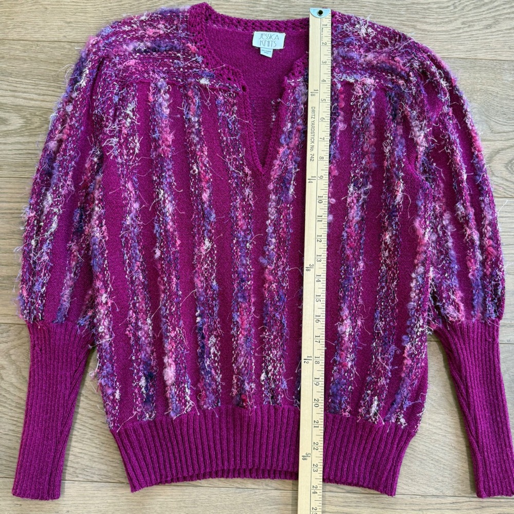 Jessica Knits Two‎ Piece Skirt Set Magenta Metallic Sparkle Knit Midi Medium VTG - Picture 7 of 16